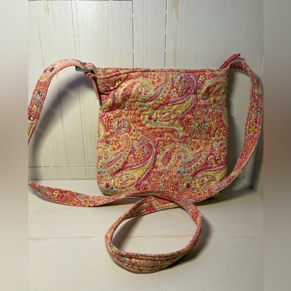 Pink and Orange Paisley Crossbody Bag with Quilted Design